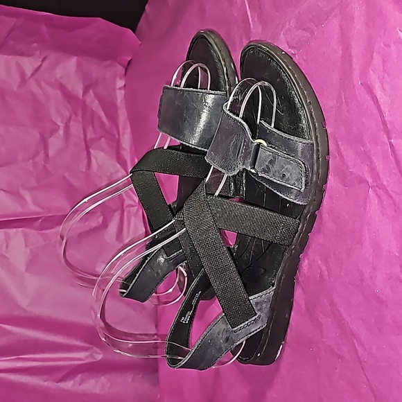BORN Black Leather & Elastic Ankle Strap + Adj. Velcro toe strap Size 7M VGUC - Picture 1 of 12